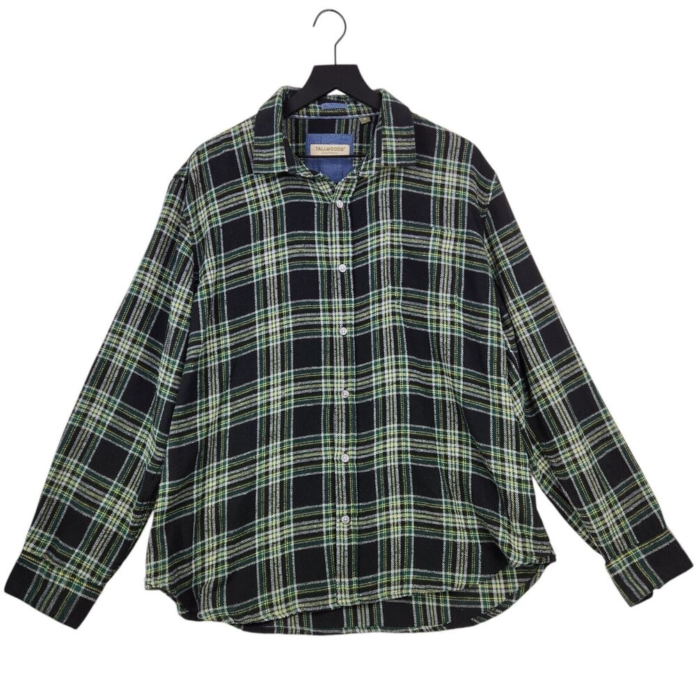 Tallwoods Bruno Milano Button Flannel Shirt XL Tartan Plaid Black Green‎ Outdoor